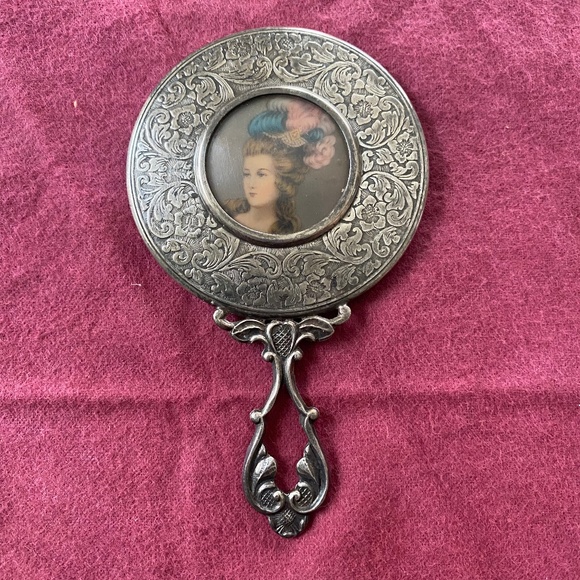 Vintage Portrait of Woman Silverplate Hand Mirror - Picture 1 of 7